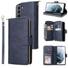 For Samsung Galaxy S22 5G 9 Card Slots Zipper Wallet Bag Leather Phone Case(Blue) - 1