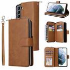 For Samsung Galaxy S22 5G 9 Card Slots Zipper Wallet Bag Leather Phone Case(Brown) - 1