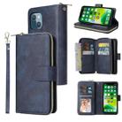 For iPhone 13 mini 9 Card Slots Zipper Wallet Bag Leather Phone Case (Blue) - 1