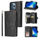 For iPhone 13 Pro Max 9 Card Slots Zipper Wallet Bag Leather Phone Case (Black) - 1