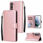 For Samsung Galaxy S22 5G 3 Card Slots Multifunctional Leather Phone Case(Rose Gold) - 1