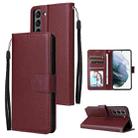 For Samsung Galaxy S22 5G 3 Card Slots Multifunctional Leather Phone Case(Wine Red) - 1