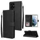 For Samsung Galaxy S22 Ultra 5G 3 Card Slots Multifunctional Leather Phone Case(Black) - 1