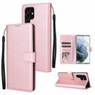 For Samsung Galaxy S22 Ultra 5G 3 Card Slots Multifunctional Leather Phone Case(Rose Gold) - 1