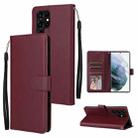 For Samsung Galaxy S22 Ultra 5G 3 Card Slots Multifunctional Leather Phone Case(Wine Red) - 1