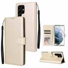 For Samsung Galaxy S22 Ultra 5G 3 Card Slots Multifunctional Leather Phone Case(Gold) - 1