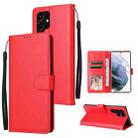 For Samsung Galaxy S22 Ultra 5G 3 Card Slots Multifunctional Leather Phone Case(Red) - 1