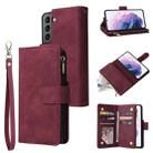 For Samsung Galaxy S22+ 5G Multifunctional Frosted Zipper Wallet Leather Phone Case(Wine Red) - 1