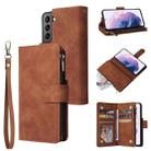 For Samsung Galaxy S22+ 5G Multifunctional Frosted Zipper Wallet Leather Phone Case(Brown) - 1