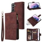For Samsung Galaxy S22+ 5G Multifunctional Frosted Zipper Wallet Leather Phone Case(Coffee) - 1