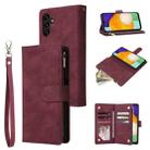For Samsung Galaxy A13 5G Multifunctional Frosted Zipper Wallet Leather Phone Case(Wine Red) - 1