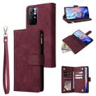 For Xiaomi Redmi Note 11 China Multifunctional Frosted Zipper Wallet Leather Phone Case(Wine Red) - 1