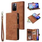 For Xiaomi Redmi Note 11 China Multifunctional Frosted Zipper Wallet Leather Phone Case(Brown) - 1