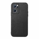 For OPPO Reno7 5G Chinese Version Wood Texture PU Phone Case(Black) - 1