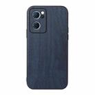 For OPPO Reno7 5G Chinese Version Wood Texture PU Phone Case(Blue) - 1