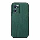 For OPPO Reno7 5G Chinese Version Wood Texture PU Phone Case(Green) - 1