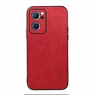 For OPPO Reno7 5G Chinese Version Wood Texture PU Phone Case(Red) - 1