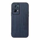 For OPPO Reno7 Pro Wood Texture PU Phone Case(Blue) - 1