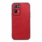 For OPPO Reno7 Pro Wood Texture PU Phone Case(Red) - 1