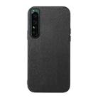 For Sony Xperia 1 IV Wood Texture PU Phone Case(Black) - 1