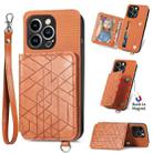 For iPhone 13 mini Geometric Wallet Phone Case with Lanyard (Brown) - 1