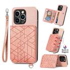 For iPhone 13 Geometric Wallet Phone Case with Lanyard(Pink) - 1