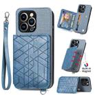 For iPhone 13 Geometric Wallet Phone Case with Lanyard(Blue) - 1