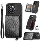 For iPhone 13 Pro Geometric Wallet Phone Case with Lanyard (Black) - 1