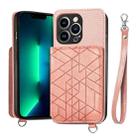 Geometric Wallet Phone Case with Lanyard For iPhone 12 / 12 Pro(Pink) - 1