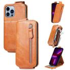 For iPhone 13 Pro Zipper Wallet Vertical Flip Leather Phone Case (Brown) - 1