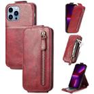 For iPhone 13 Pro Zipper Wallet Vertical Flip Leather Phone Case (Red) - 1