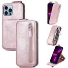 For iPhone 13 Pro Max Zipper Wallet Vertical Flip Leather Phone Case (Rose Gold) - 1