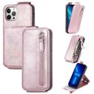 Zipper Wallet Vertical Flip Leather Phone Case For iPhone 12 / 12 Pro(Rose Gold) - 1