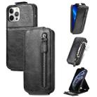 For iPhone 12 Pro Max Zipper Wallet Vertical Flip Leather Phone Case(Black) - 1