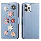 For iPhone 12 mini Stereoscopic Flowers Leather Phone Case (Blue) - 1