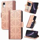 For iPhone XR Grid Leather Flip Phone Case(Apricot) - 1