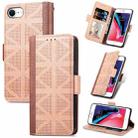 For iPhone SE 2022 / SE 2020 / 8 / 7 Grid Leather Flip Phone Case(Apricot) - 1