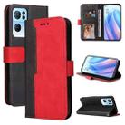 For OPPO Reno7 Pro 5G Stitching-Color Flip Leather Phone Case(Red) - 1