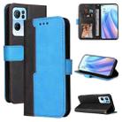 For OPPO Reno7 Pro 5G Stitching-Color Flip Leather Phone Case(Blue) - 1