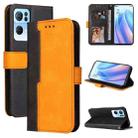 For OPPO Reno7 Pro 5G Stitching-Color Flip Leather Phone Case(Orange) - 1