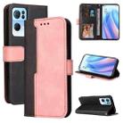 For OPPO Reno7 Pro 5G Stitching-Color Flip Leather Phone Case(Pink) - 1