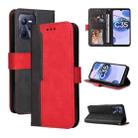 For OPPO Realme C35 Stitching-Color Flip Leather Phone Case(Red) - 1