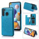 For Samsung Galaxy A21 Double Buckle Mandala PU+TPU Phone Case(Blue) - 1