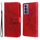 For Tecno Camon 18/18P 7-petal Flowers Embossed Flip Leather Phone Case(Red) - 1