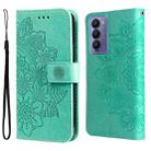 For Tecno Camon 18/18P 7-petal Flowers Embossed Flip Leather Phone Case(Green) - 1