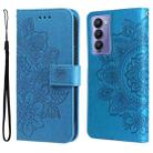 For Tecno Camon 18/18P 7-petal Flowers Embossed Flip Leather Phone Case(Blue) - 1