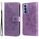 For Tecno Camon 18/18P 7-petal Flowers Embossed Flip Leather Phone Case(Light Purple) - 1