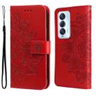 For Tecno Camon 18 Premier 7-petal Flowers Embossed Flip Leather Phone Case(Red) - 1