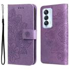 For Tecno Camon 18 Premier 7-petal Flowers Embossed Flip Leather Phone Case(Light Purple) - 1