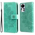 For Infinix Hot 11S NFC 7-petal Flowers Embossed Flip Leather Phone Case(Green) - 1